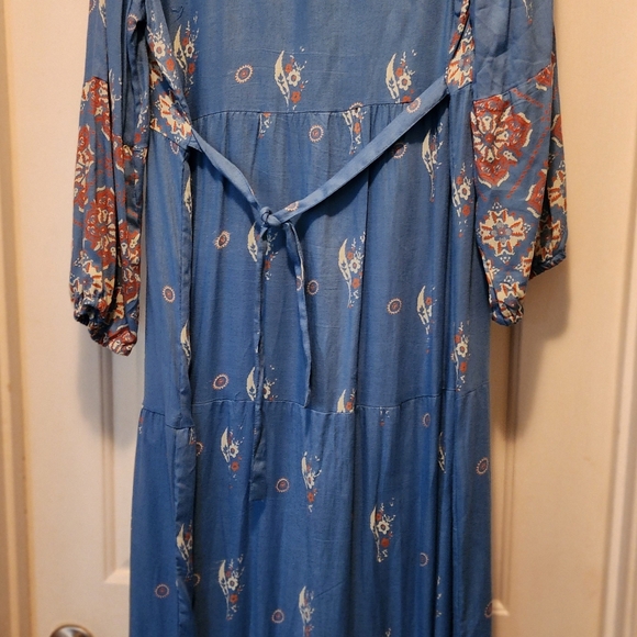 S.R. Fashion sz M blue and coral dress - Picture 4 of 6